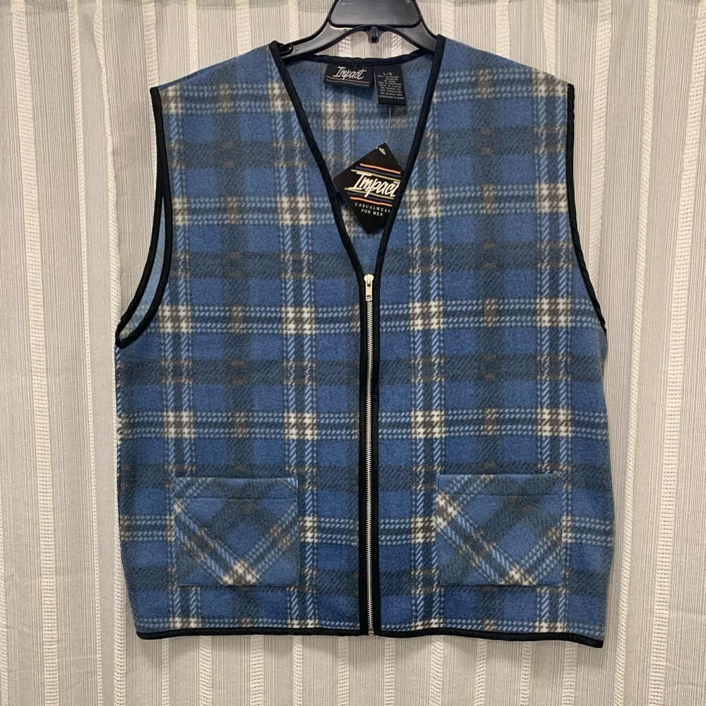 Impact NWT‎ Plaid Vest with Pockets Blue White Size L